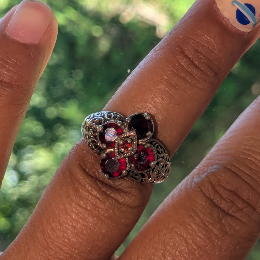 Vintage Designer CNA Garnet Sterling Silver Ring - Picture 8 of 13